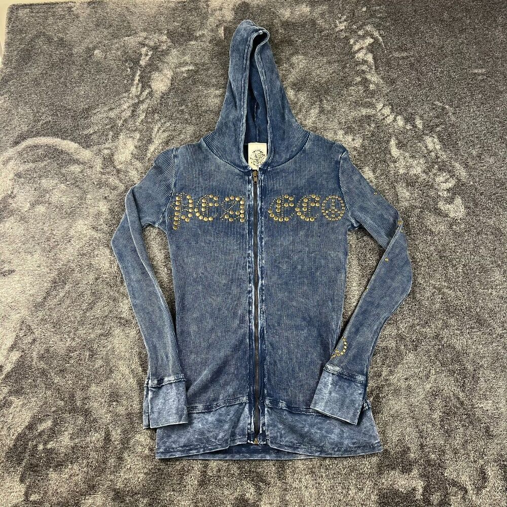 VOCAL Apparel Waffle Knit Peace Embellished Jacket Full Zip Distressed Y2K S*